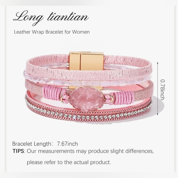 Faux Druzy And Faux Leather Multi-layered Wrap Bracelet - Picture 4 of 4